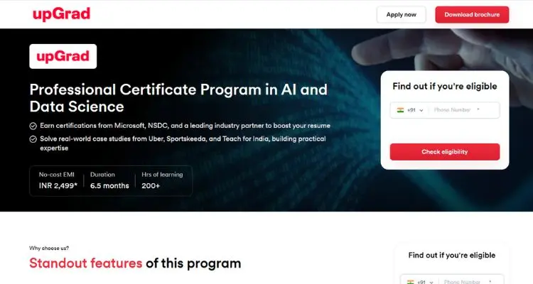 upGrad data science course